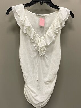 Pinko White Sleeveless Top with Pink Tag Accent